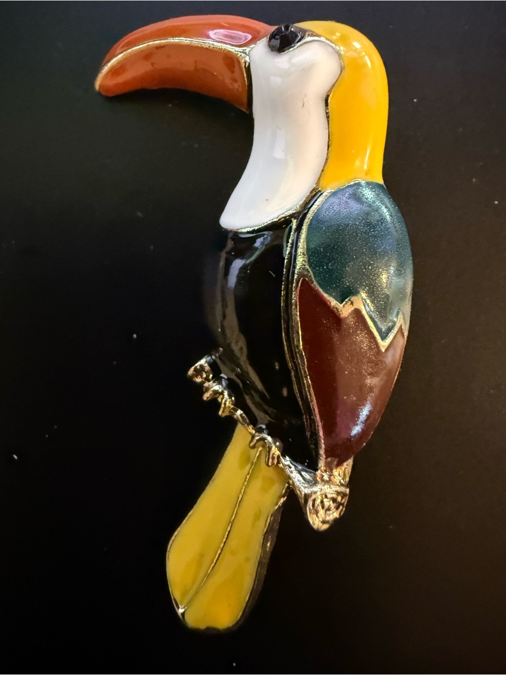 Colorful Toucan Enamel Pin - Bright Yellow, Orange, Teal, Black Brooch Lapel Pin